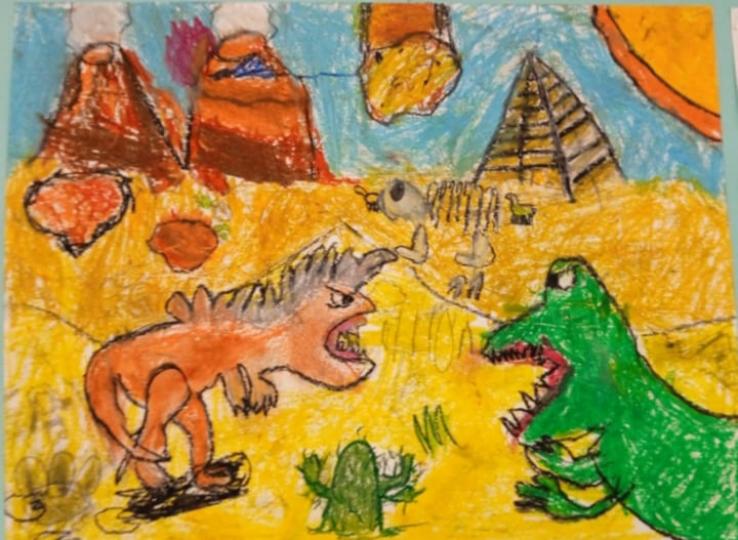 兒童畫作：
     兩隻正在討論的恐龍！...