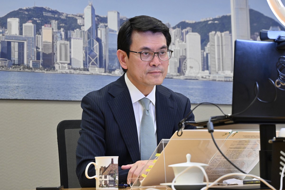 共商經貿:  邱騰華以視像形式出席第五屆中國香港---東南亞國家聯盟經貿部長會議。
