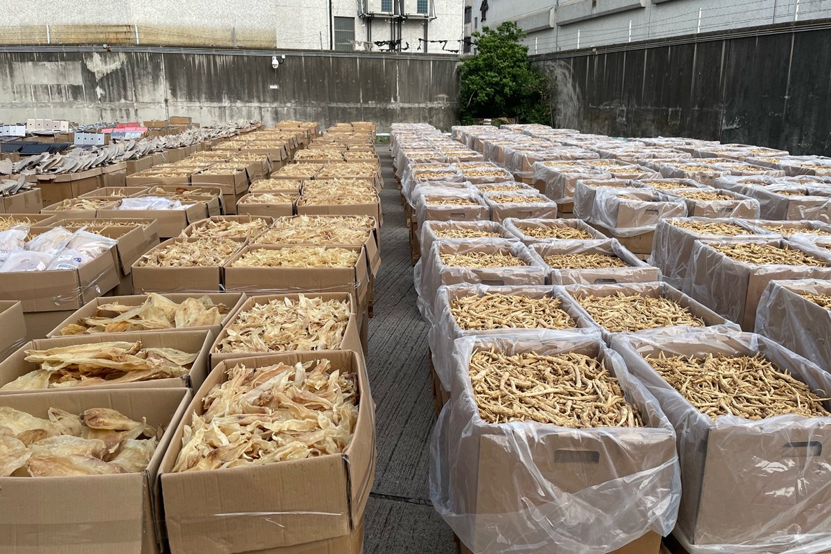 加強截查:  檢獲的懷疑走私貴價食材和受管制瀕危物種包括花膠、花旗參和魚翅。