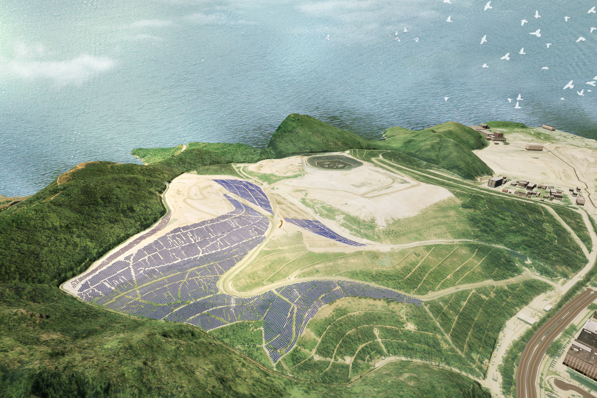 未來大計:  水務署計劃在新界東南堆填區興建大型太陽能發電系統，發電功率高達十兆瓦，每年可產生電力約1,000萬度。（水務署提供）