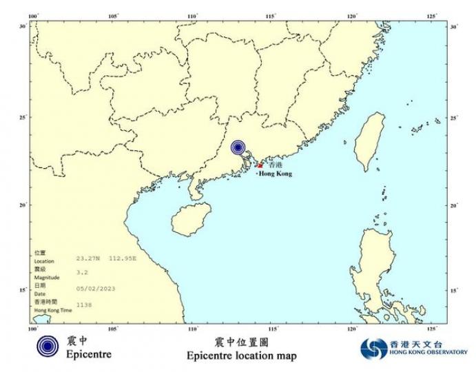 （5/2）上午11時38分在中國東南部發生一次3.2級地震...