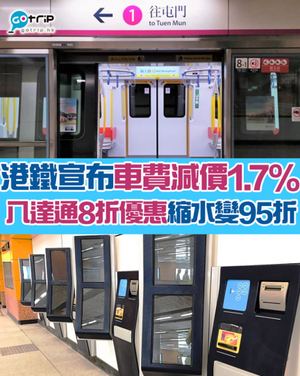 港鐵自「可加可減機制」實施後，首次減價，但八達通車費優惠由8折，縮水至95折...