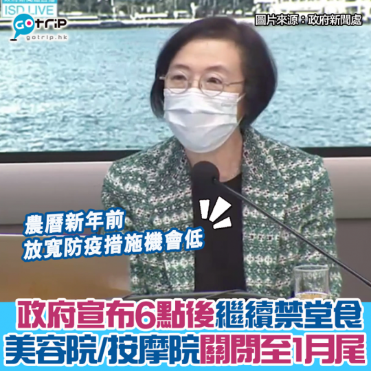 健身中心、體育館、美容院、按摩院等場所須關閉、6PM禁堂食等措施延長至1月尾...