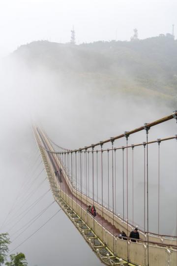 嘉義縣梅山鄉的太平雲梯橫跨太平山與龜山，長281米，海拔約千米...