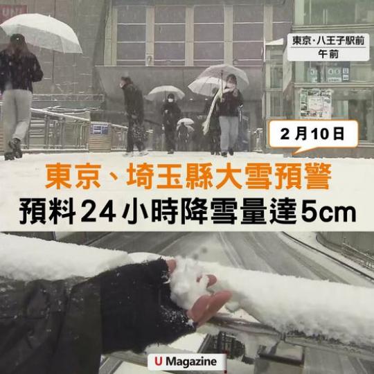 日本氣象廳對東京及埼玉縣發出大雪警報...