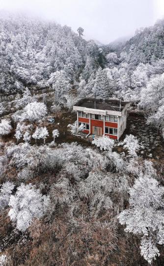 白雪叢林間，獨自佇立的派出所猶如存在仙境般，在朦朧白霧的催化下，冬季的絕佳視野被打造地優雅完美...