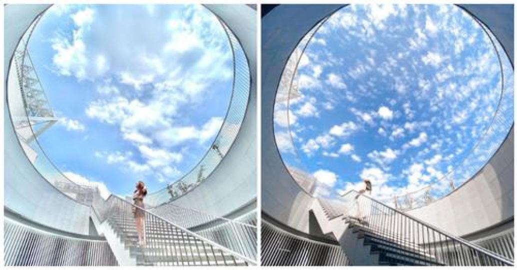 站在樓梯上就能和湛藍天空拍照...