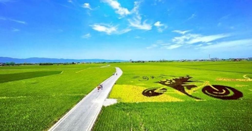 一望無際的稻田～梅花鹿騎腳踏車的圖案太Q...