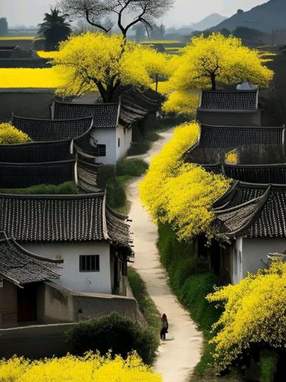 白墙青瓦映花间，如诗如画水云乡...