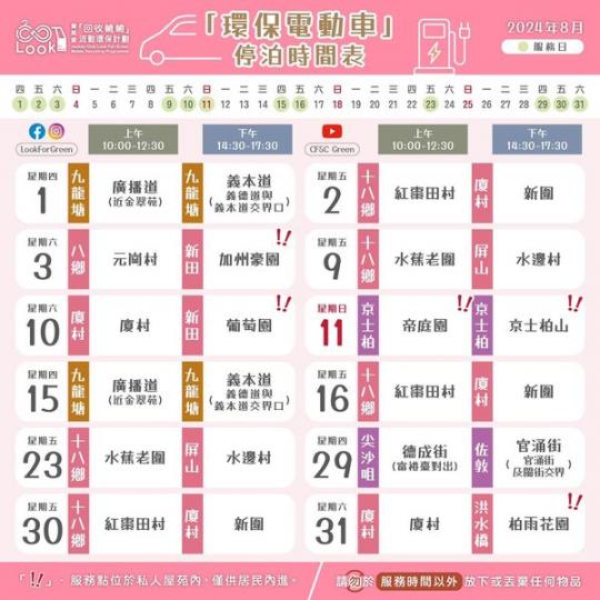 8月停泊時間表......
