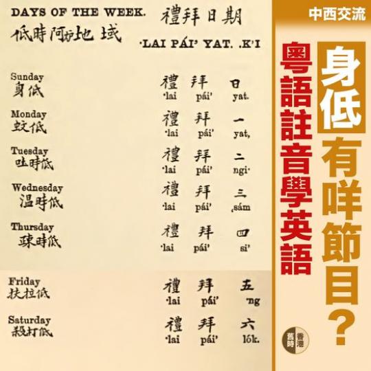粵語註音 讀禮拜一至日.......