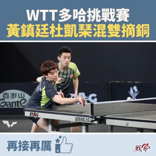 港隊混雙組合黃鎮廷/杜凱琹出戰「WTT多哈挑戰賽」...