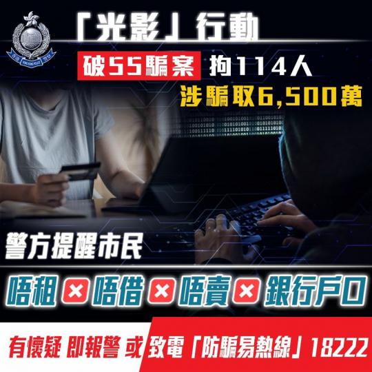 「光影」行動 • 破55騙案 • 拘114人...