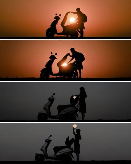 攝影師超夢幻的夕陽月亮錯位照...