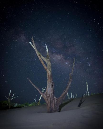 在一片沙漠中觀賞銀河，九鵬大沙漠的荒蕪感與滿天星斗...