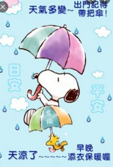 各位早上好，
雨天出門請帶傘！...