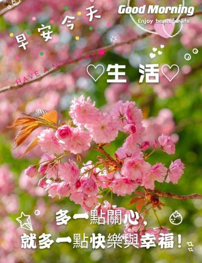 朋友早上好，
祝願生活
愉快！...