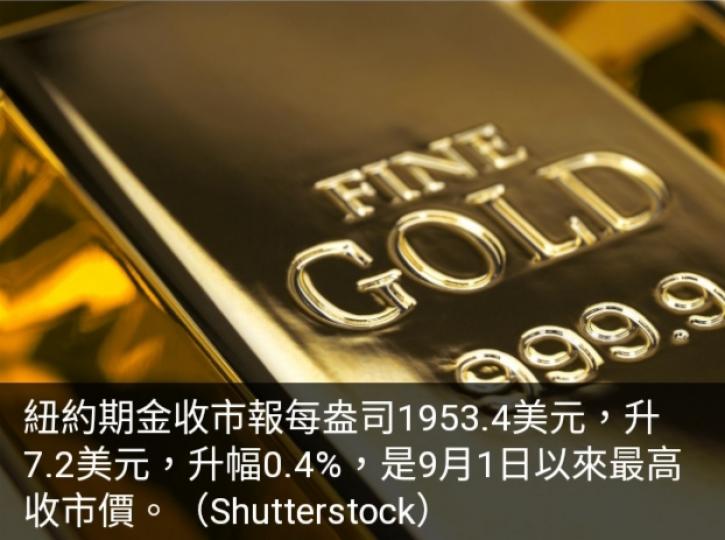 紐約期金高收0.4%,　
創逾兩周高位....