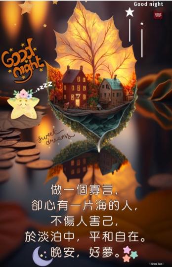 心像一片海，
淡泊自在，
朋友晚安！...