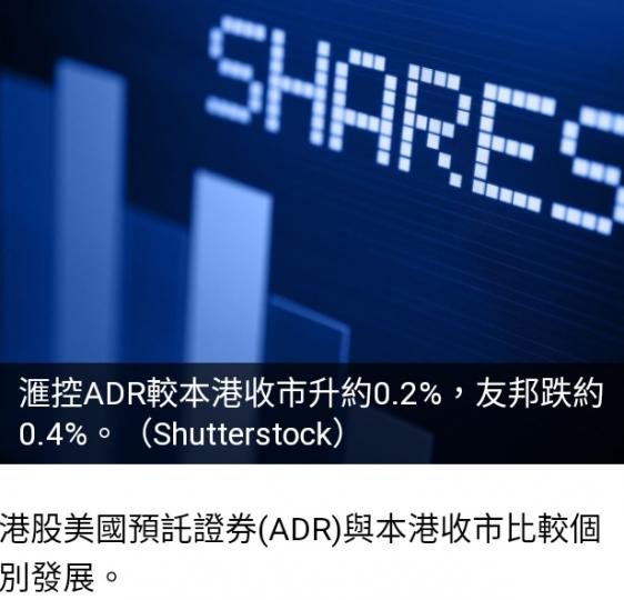 港股美國預託證券
與本港收市比較個別發展....