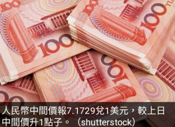 人民幣中間
 價微升....