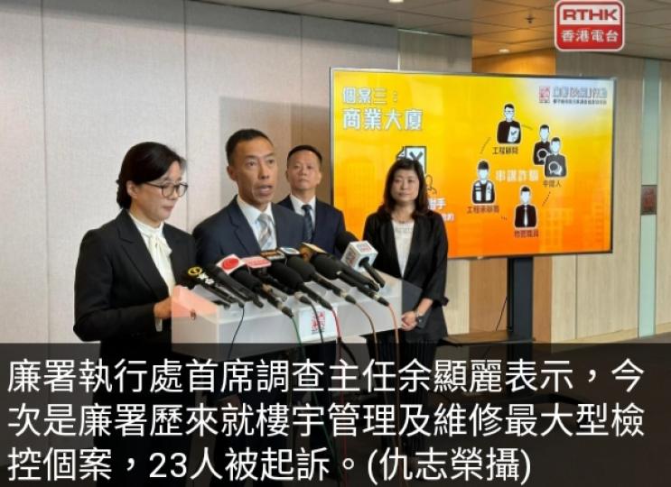 廉署瓦解歷來
最大規摸樓宇
維修貪污集團,
成功起訴23人....