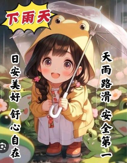 天雨路滑，
安全第一，
朋友早！...