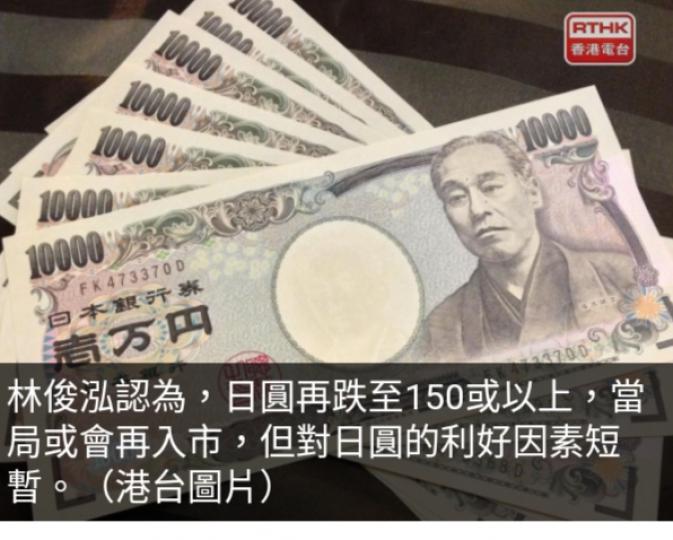 分析指即使
日本入市干預
日圓效果短暫　
難阻跌勢...