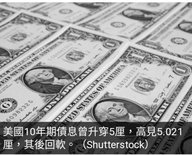 美國10年期債
息升穿5厘後回軟...