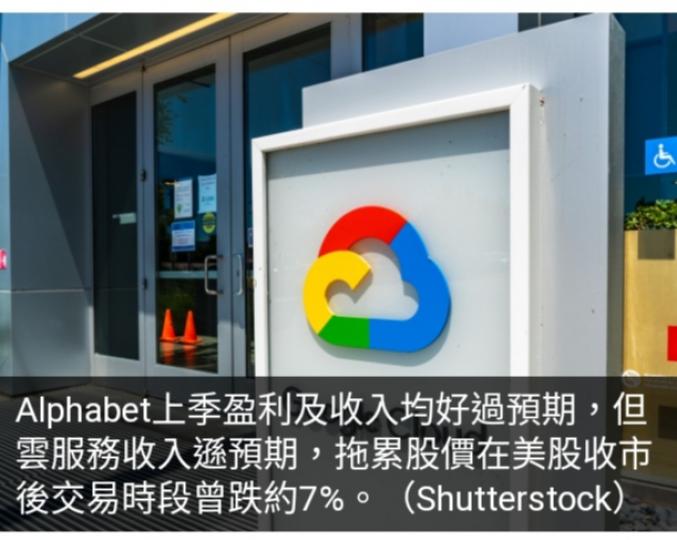 Alphabet上季
盈利勝預期,　
但雲服務收入遜預期....