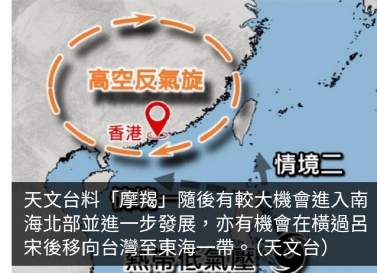 天文台料摩羯隨後有較大機會進入南海北部並進一步發展...
