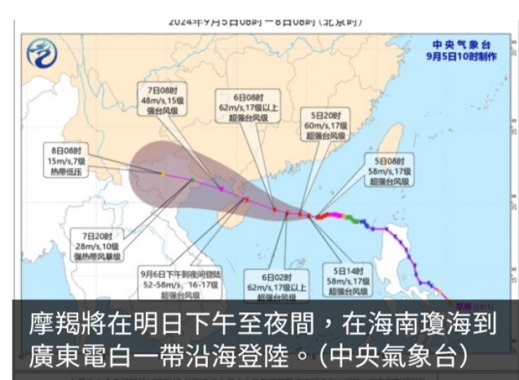 摩羯或成今年來登陸內地最強颱風　國家防總提升廣東應急響應...