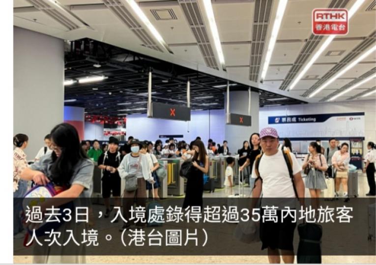 入境處：過去3日逾35萬內地旅客入境　香港有近82萬人次出境...