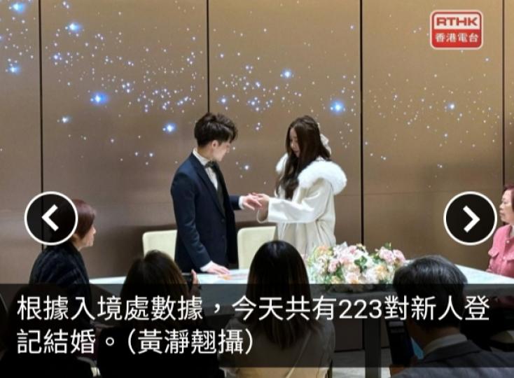 元宵節全港223對新人登記結婚　入境處將軍澳婚姻登記處滿額...