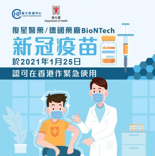 【食物及衞生局局長認可復星醫藥／德國藥廠BioNTech的新冠疫苗在香港作緊急使用】...