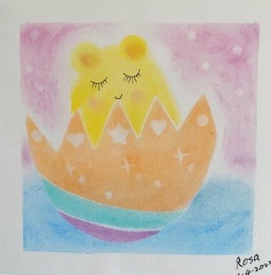 和諧粉彩

昨天畫了一隻大復活蛋，主角是卡通版肥貓，她沉醉於蛋中安樂窩。...