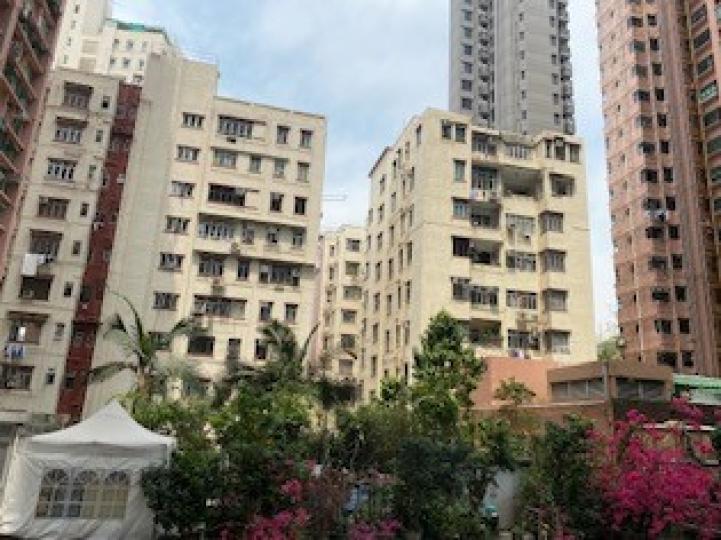 這大廈的平台佈置成一個小型戶外活動場所, 紅色的靭杜鵑花，加上綠油油的樹，景色清雅。...