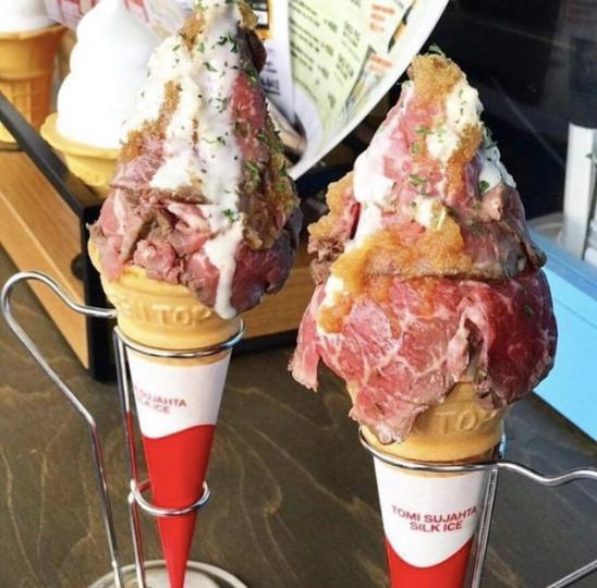 日本有生牛肉雪糕筒🍦你敢唔敢食...