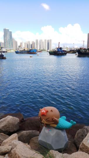 有一美人魚 
在荃灣海濱晒太陽...