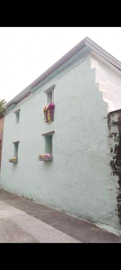 新界村屋屋主以粉藍色翻新外牆
並配以假花裝飾
很有歐洲小屋的色彩啊...