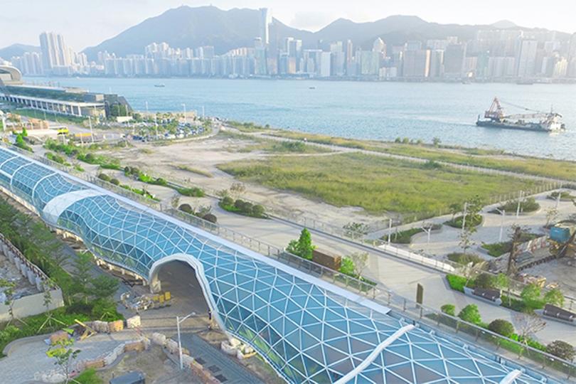 美觀實用: 啟德空中花園開放,波浪形隔音屏障功能與美感兼備。 美觀實用: 啟德空中花園開放,波浪形隔音屏障功能與美感兼備。