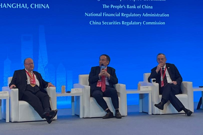 分享見解:  許正宇（中）在陸家嘴論壇上發言。