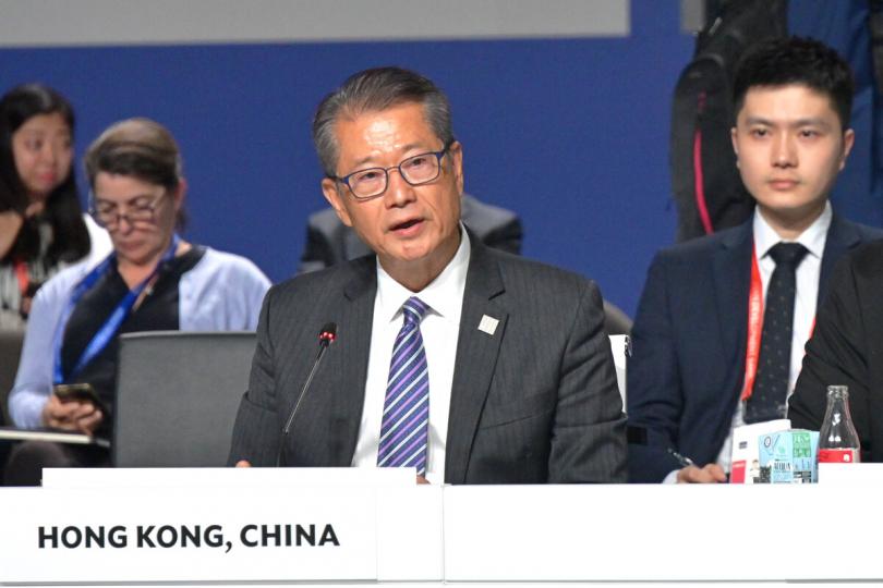 區域合作:  陳茂波在亞開行年會的業務會議上發言。