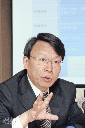 中國信貸執行董事計祖光昨於記者會上表示,公司放貸月息高達3%至6%,折算年息達36厘至72厘。(陳智良攝) 中國信貸執行董事計祖光昨於記者會上表示,公司放貸月息高達3%至6%,折算年息達36厘至72厘。(陳智良攝)
