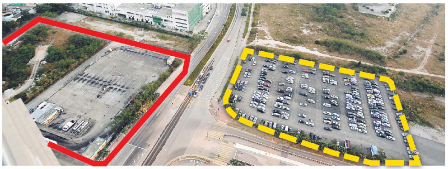 政府原計劃把將軍澳86區 (黃框)的土地批給港台建新廣播大樓,但因上址地底鋪有喉管,工程上要遷就,故改現為新巴車廠的將軍澳85區(紅框)撥給港台。(朱永倫攝) 政府原計劃把將軍澳86區 (黃框)的土地批給港台建新廣播大樓,但因上址地底鋪有喉管,工程上要遷就,故改現為新巴車廠的將軍澳85區(紅框)撥給港台。(朱永倫攝)