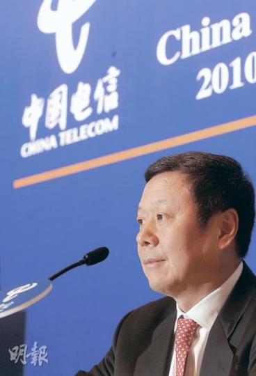 中國電信董事長王曉初昨表示,中電信今年首兩月新增用戶中,3G用戶佔48%,希望全年新增用戶中,3G用戶佔比可達五成。(劉焌陶攝) 中國電信董事長王曉初昨表示,中電信今年首兩月新增用戶中,3G用戶佔48%,希望全年新增用戶中,3G用戶佔比可達五成。(劉焌陶攝)