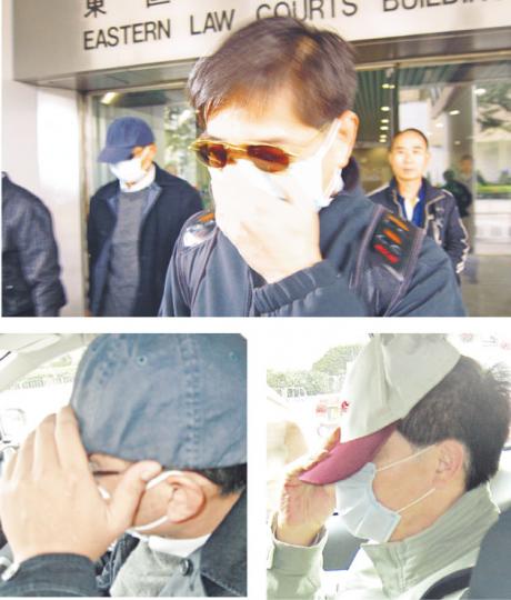 3名懲教人員鄧貴文(左下)、梁肇榮(右下)、陳振民(上)昨在庭上否認控罪時,語氣十分堅定,提訊完畢後,3人在多名友人「掩護」下衝上一輛私家車離開。(林綺琪攝) 3名懲教人員鄧貴文(左下)、梁肇榮(右下)、陳振民(上)昨在庭上否認控罪時,語氣十分堅定,提訊完畢後,3人在多名友人「掩護」下衝上一輛私家車離開。(林綺琪攝)