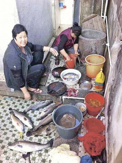 烏坎村一個魚排老闆送出鮮魚,慰勞境外記者,記者亦主動付食宿費,免村民受到牽連。(明報記者攝) 烏坎村一個魚排老闆送出鮮魚,慰勞境外記者,記者亦主動付食宿費,免村民受到牽連。(明報記者攝)