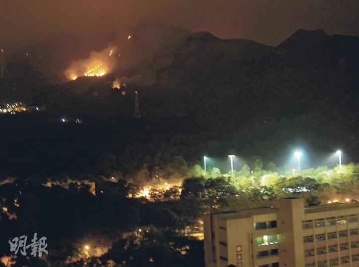 本港昨日發生最少68宗山火,圖為屯門菠蘿山火警,火線一度延綿達200米。(伍浦鋒攝) 本港昨日發生最少68宗山火,圖為屯門菠蘿山火警,火線一度延綿達200米。(伍浦鋒攝)
