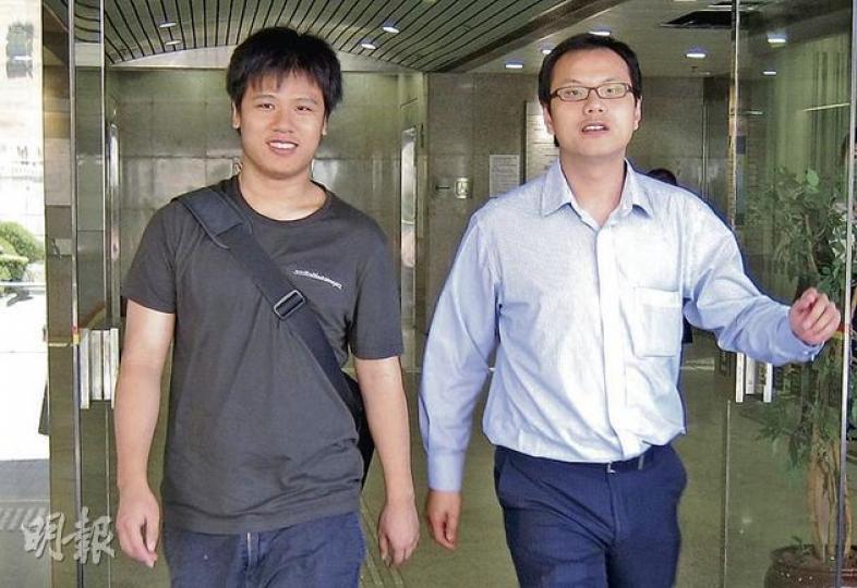 莫偉杰（左）原被控一項非法集結罪，任亮憲（右）原被控協助進行及明知非法仍參與集會罪，兩人昨同獲不提證供起訴。（林綺琪攝）